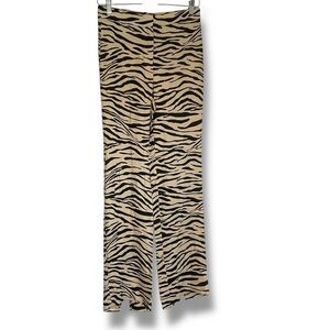 Zara Pants Zebra Print Viscose Black Cream‎ High Rise Trouser Womens Size XS